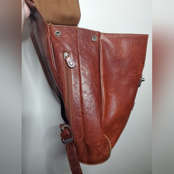 Wilson's Leather Mini Bookbag Distressed Brown Carry Handle - Picture 8 of 14